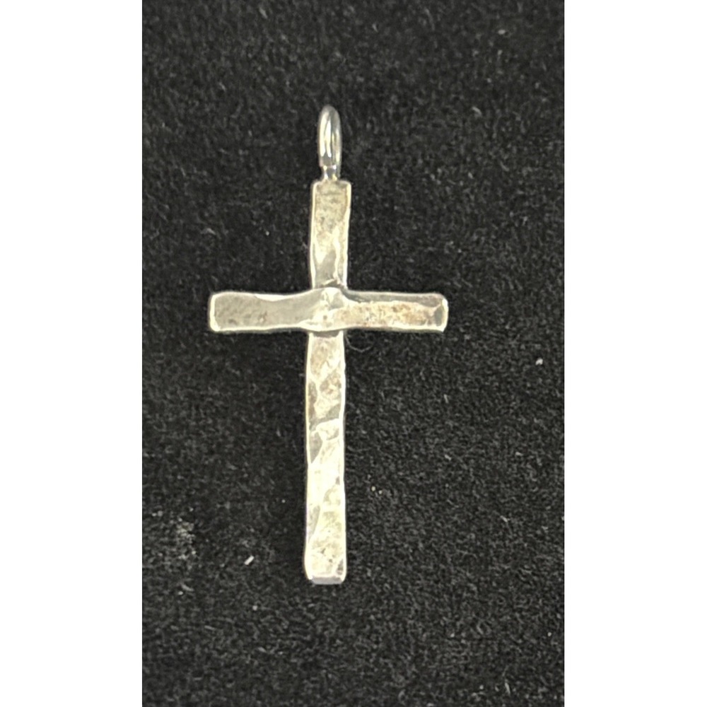Hand Hammered Rugged Cross One Inch Pendant Artisan Made Unmarked Silver